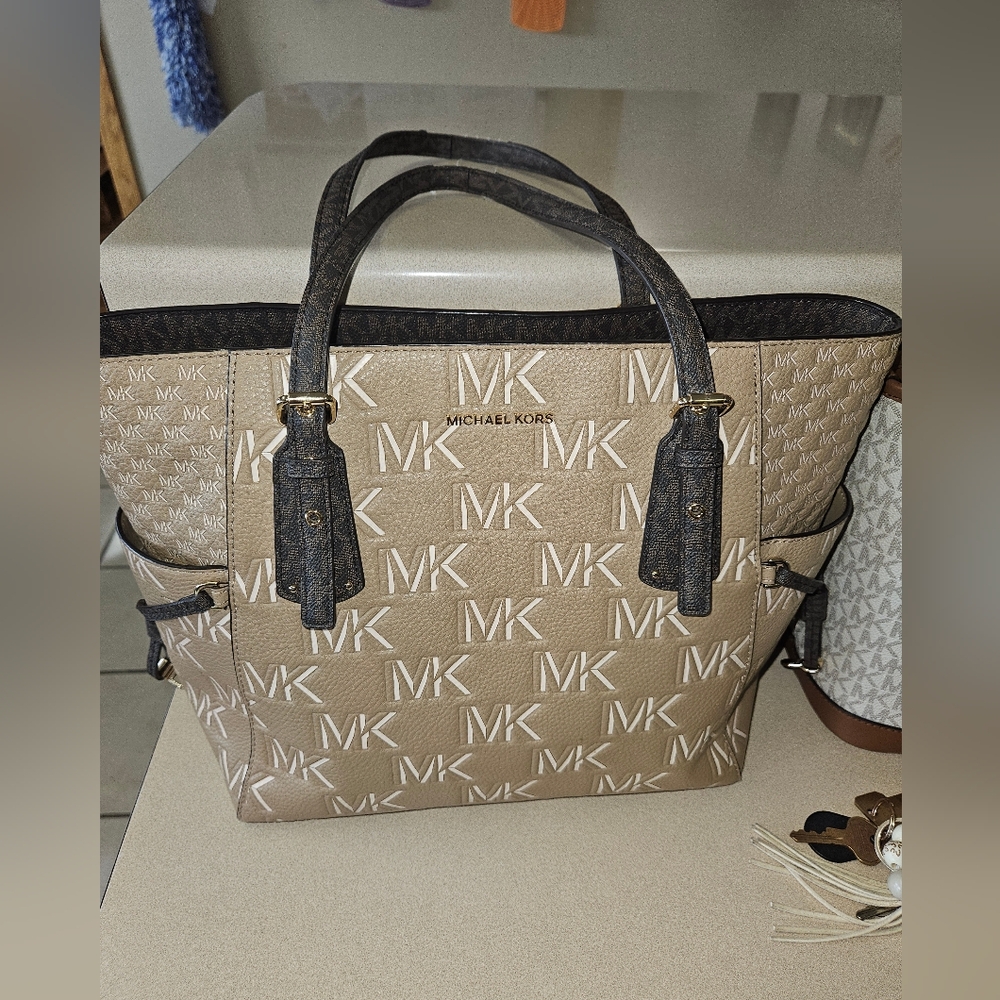 Michael Kors Tan and Black Logo Tote